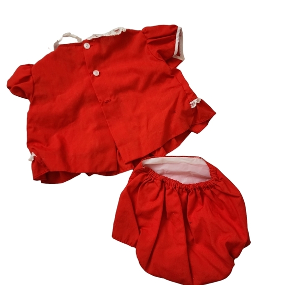 CRADLE TOGS x VINTAGE 80's red ruffle white lace trim diaper cover and kitty top - Picture 2 of 8